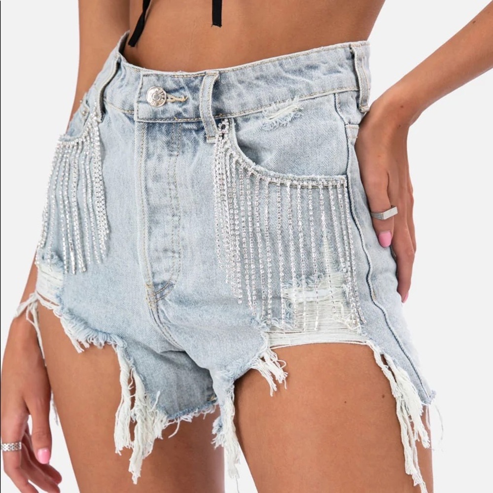 Adika Rhinestone Denim Shorts